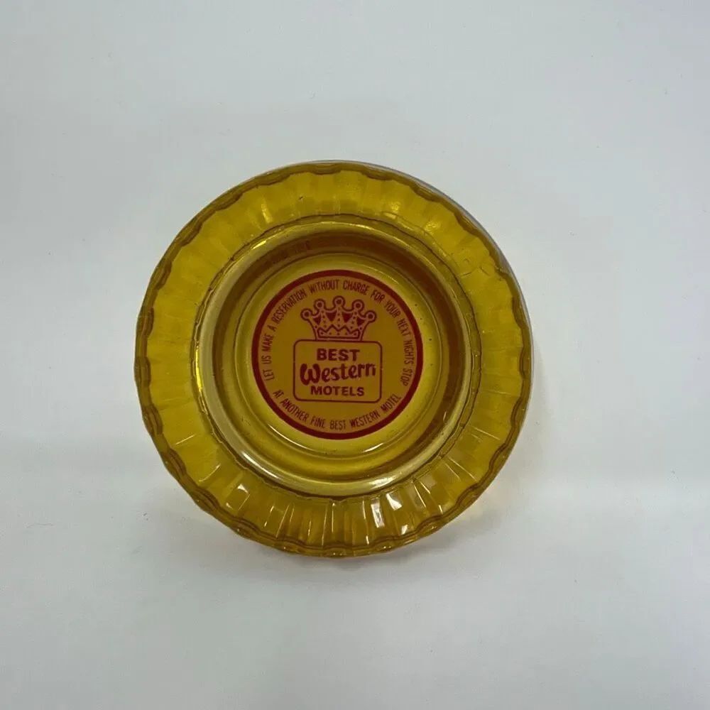 Vtg Best Western Motels Ashtray Amber Clear Glass Round Collectible Memorabilia